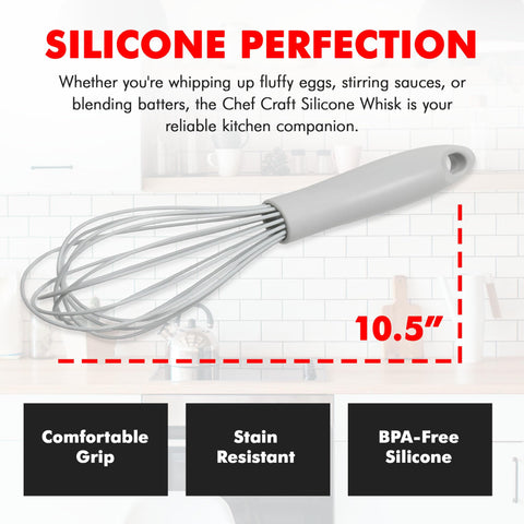 Chef Craft Premium Silicone Wire Cooking Whisk, 10.5 inch, Gray
