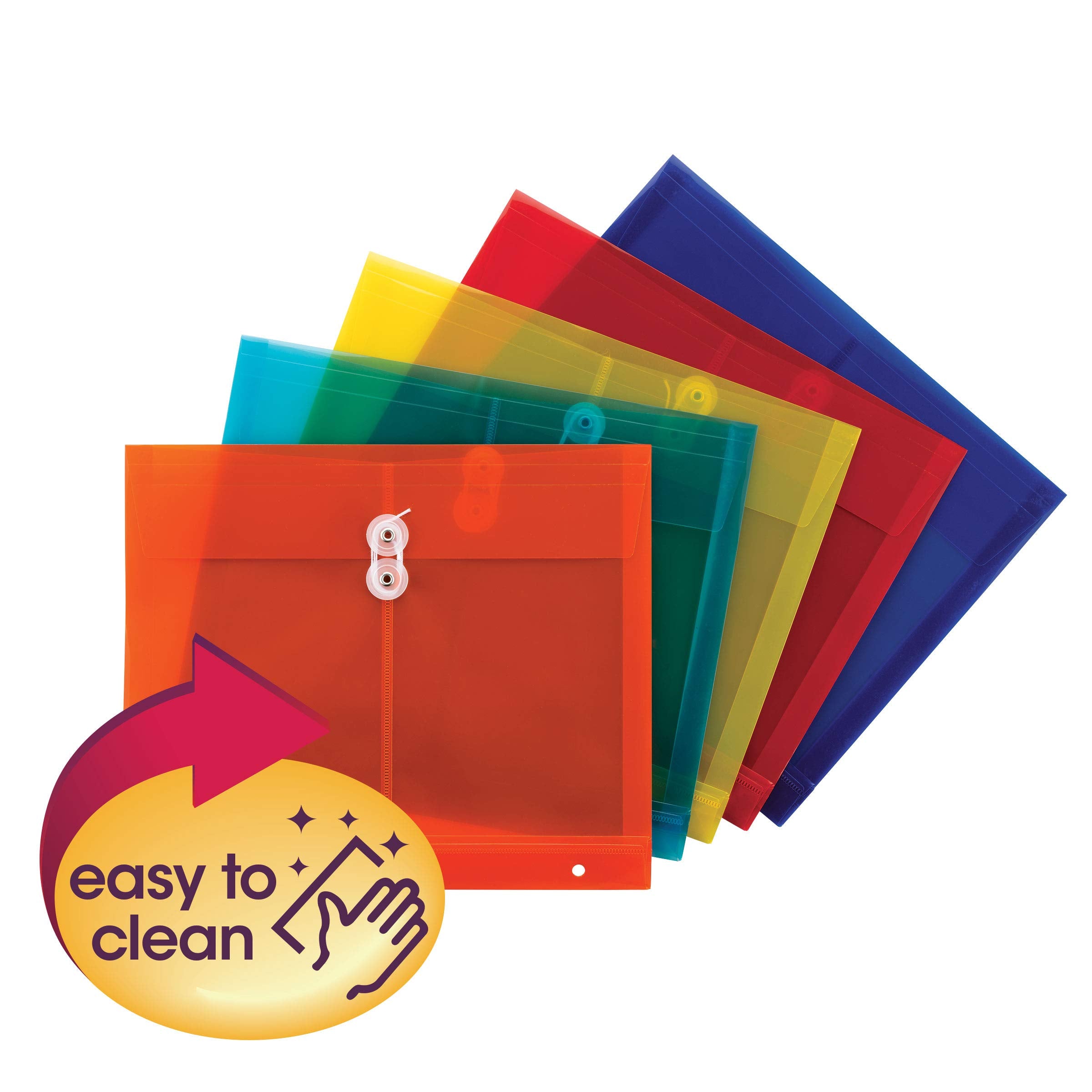 Smead Poly Project Envelope, 1-1/4" Expansion, String-Tie Closure, Side Load, Letter Size, 5 per Pack (89519)