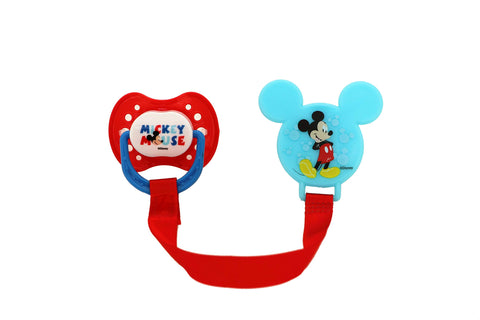 Disney Cudlie Mickey Mouse Baby Boy 4 Pack of 2 Pacifiers & 2 Clips with Old Time Mickey Print
