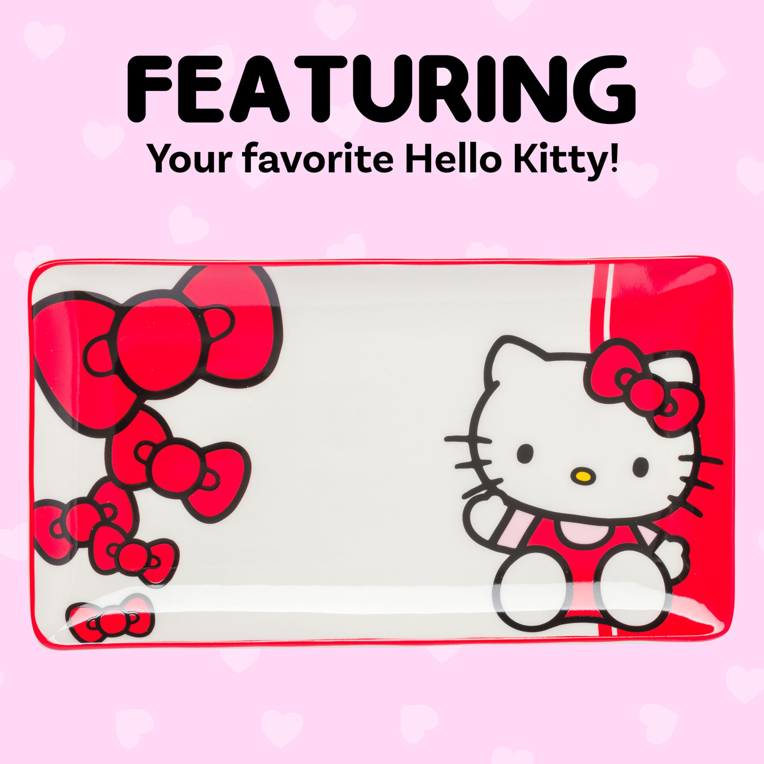 Silver Buffalo Sanrio Hello Kitty Red and White Bow Ceramic Sushi Set with Dipping Sauce Dish and Matching Chopsticks