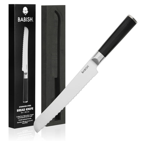 Babish 8-Inch Bread Knife – High-Carbon 1.4116 German Steel Kitchen Knife – Professional Serrated Cutlery for Slicing Bread and Baked Goods