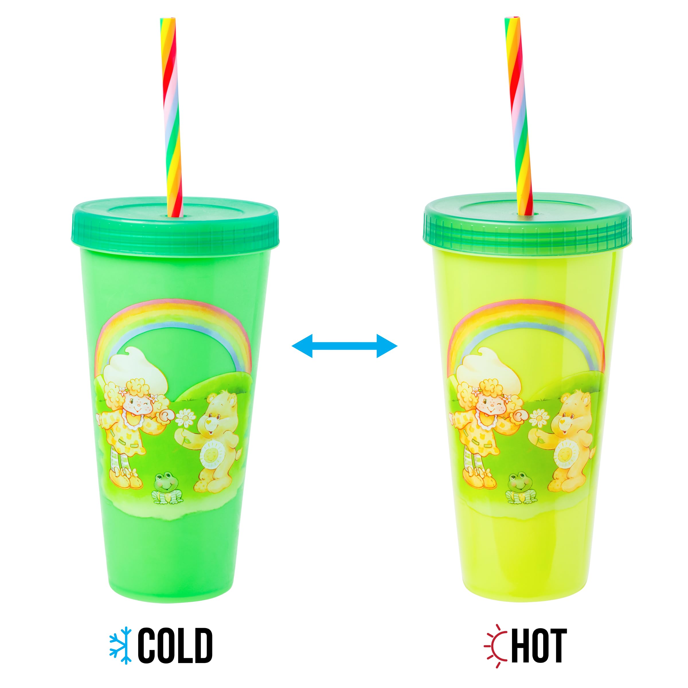 Silver Buffalo Care Bears Strawberry Shortcake Color Change Plastic Tumbler 4 Pack Featuring Orange Blossom Lemon Meringue Cheer Funshine Friend Blueberry Muffin Grumpy, 24 Ounces