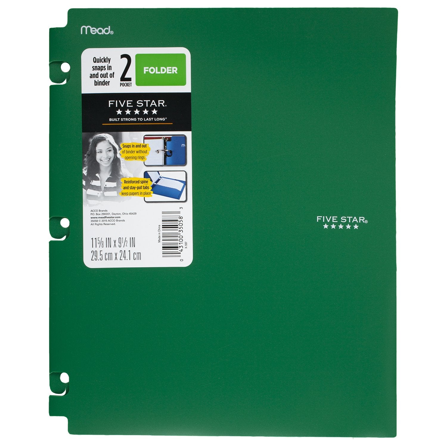 Five Star 2-Pocket Folders, Snap-In Binder Folder, Assorted Primary Colors, 4 Pack (73266)