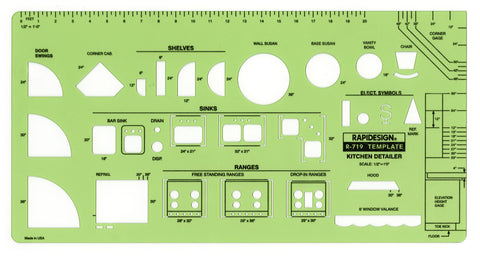 Rapidesign Kitchen Detailer Template with 1/2 Inch Scale, 1 Each (R719)