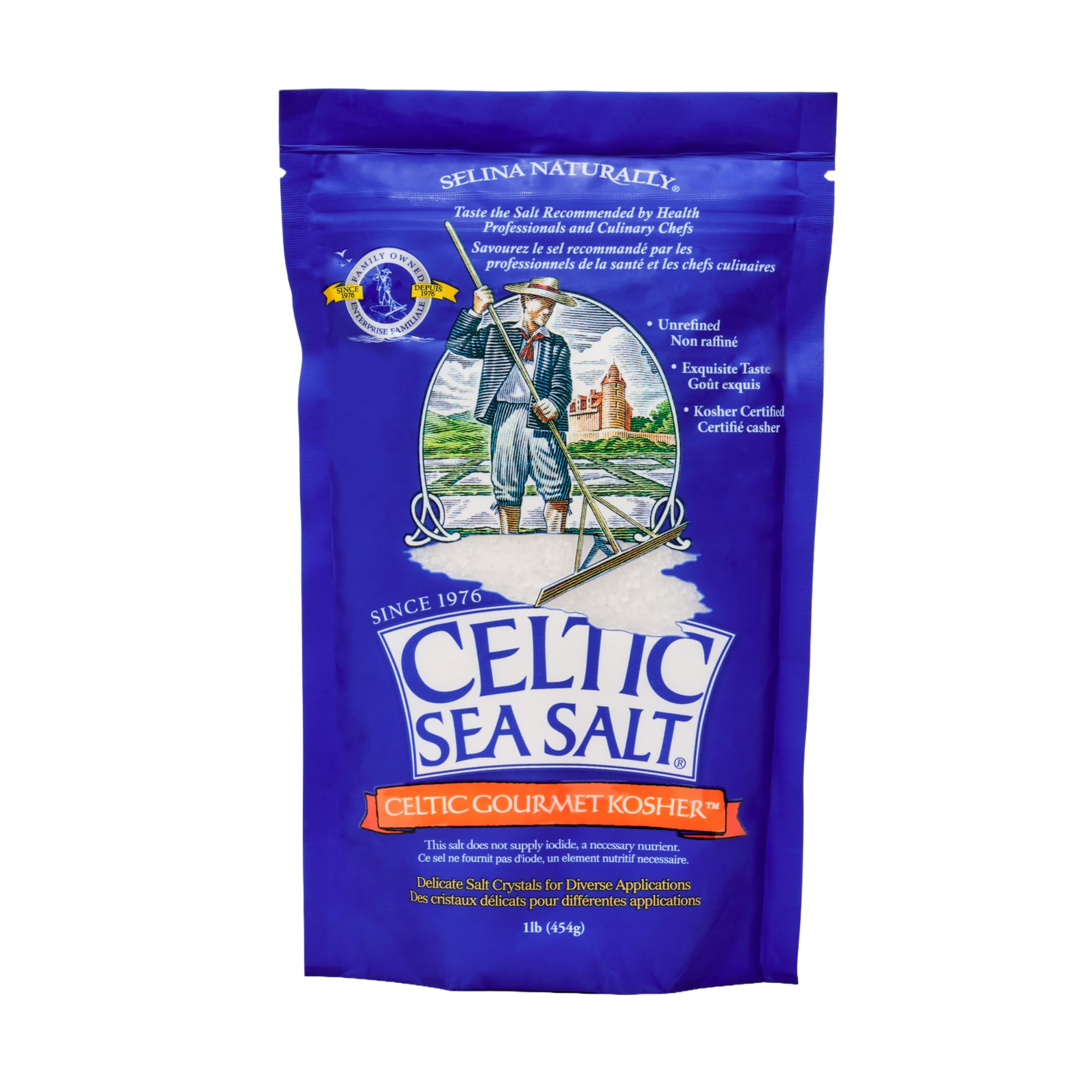 Celtic Sea Salt Kosher – Unrefined Sea Salt, Chef Trusted, Sustainably Harvested, GMP Certified – Cooking, Baking, Meat Seasoning, Pasta Water – 1 lb Resealable Bag