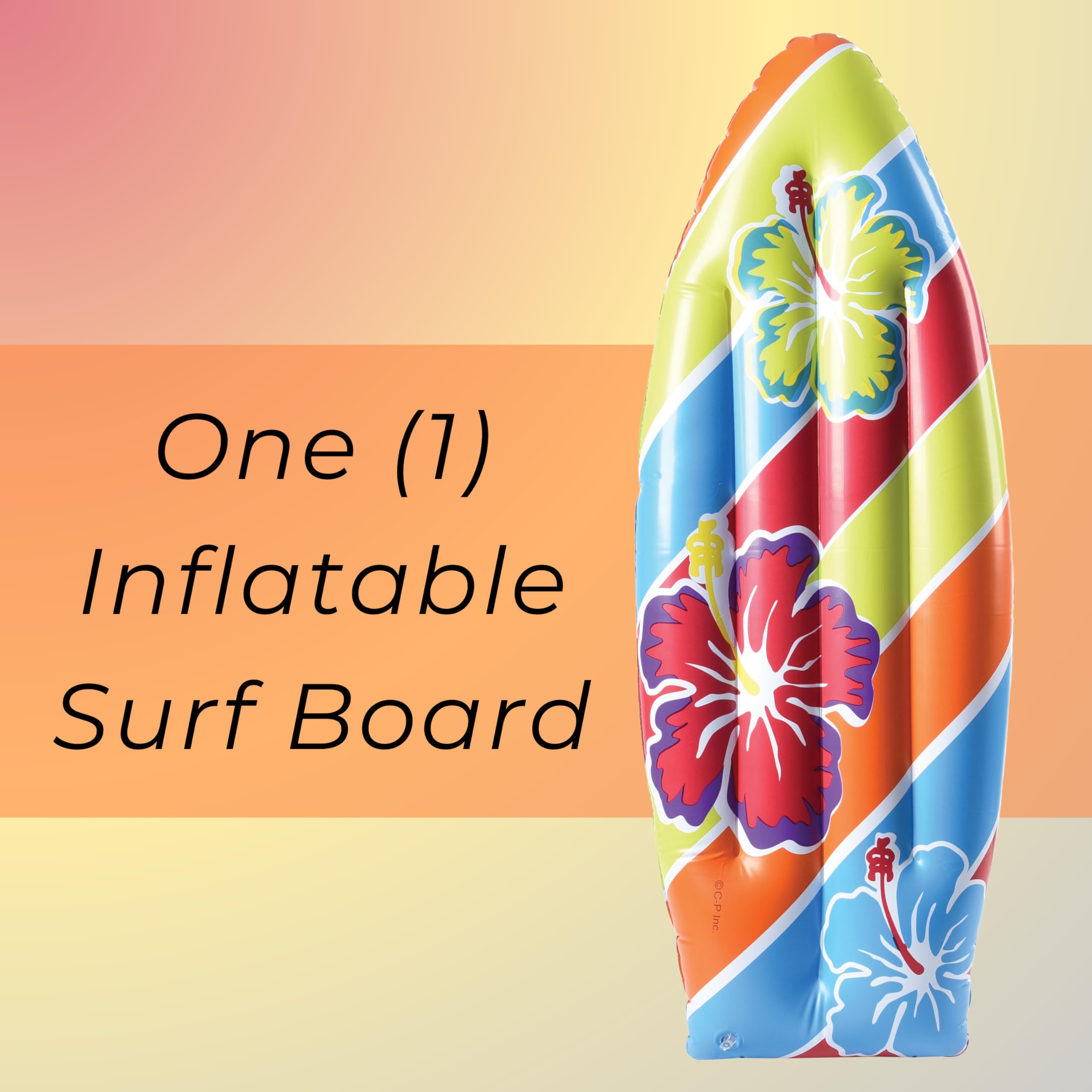 U. S. Toy Inflatable Surfboard Luau Decoration Theme Beach Pool Toy, Beach, Tropical, Hawaiian Party Decor, Inflatable Backyard Pool Toy, 3 Ft. Long, 1-Pack, 3 Years & Older