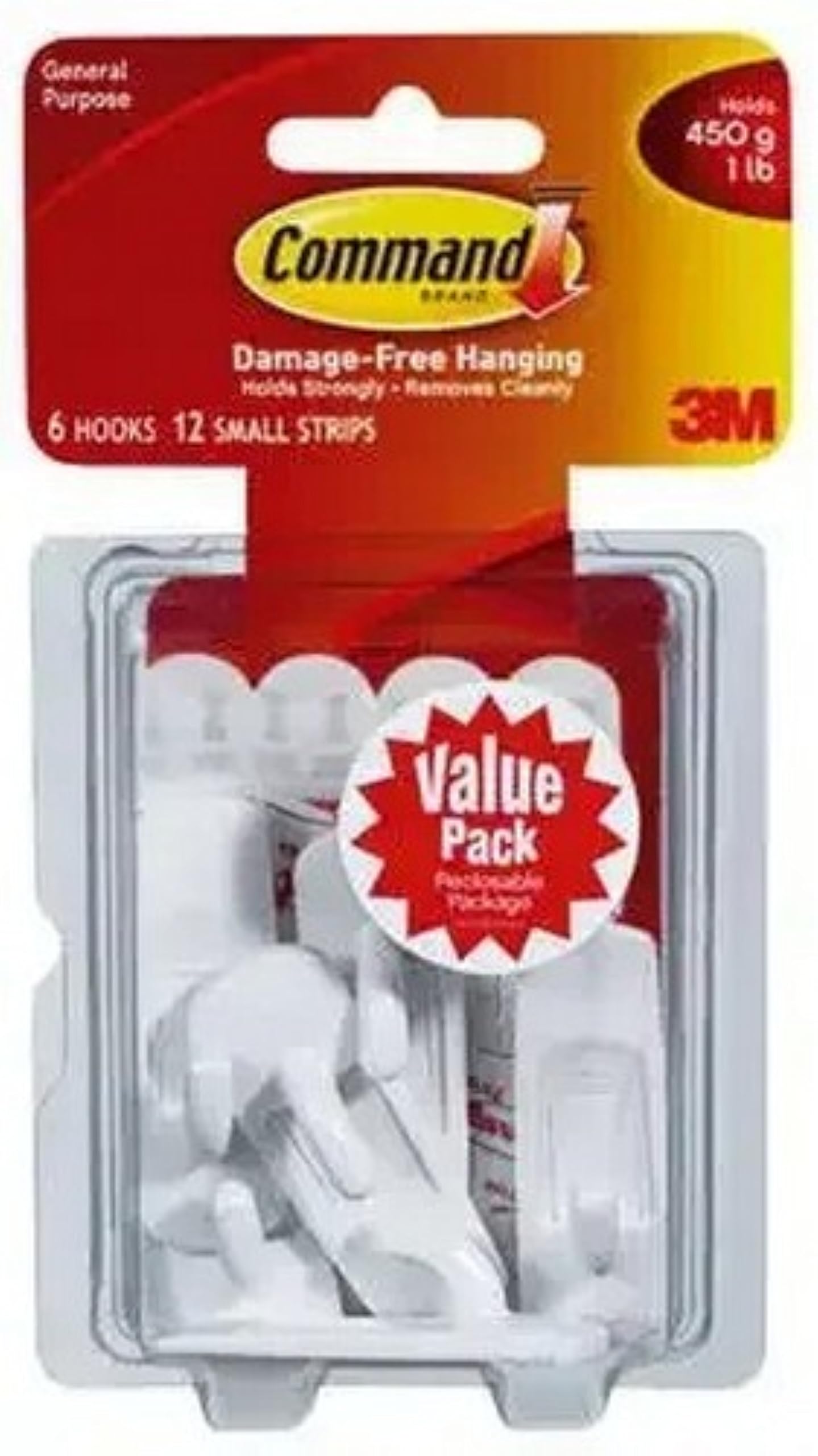 Command Small Utility Hooks, White, 6-Hooks, Organize Damage-Free