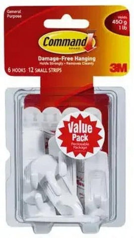 Command Small Utility Hooks, White, 6-Hooks, Organize Damage-Free