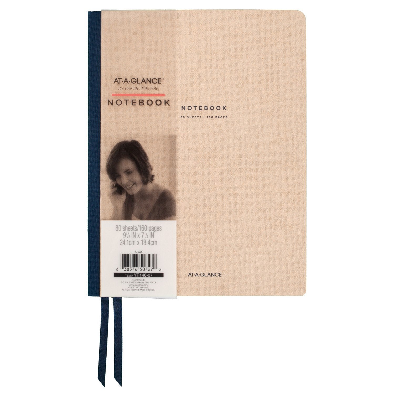 AT-A-GLANCE Notebook, Casebound, Ruled, 80 Sheets, 9-1/2 x 7-1/4", Collection, Tan/Blue (YP146-07)