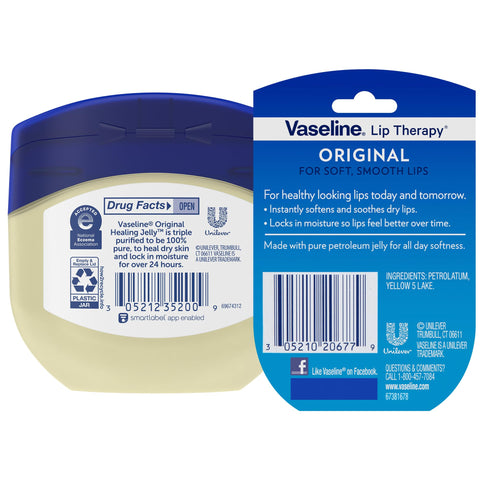 Vaseline Original Healing Jelly, Skin Protectant with 100% White Petrolatum + Lip Therapy for Soft, Smooth Lips