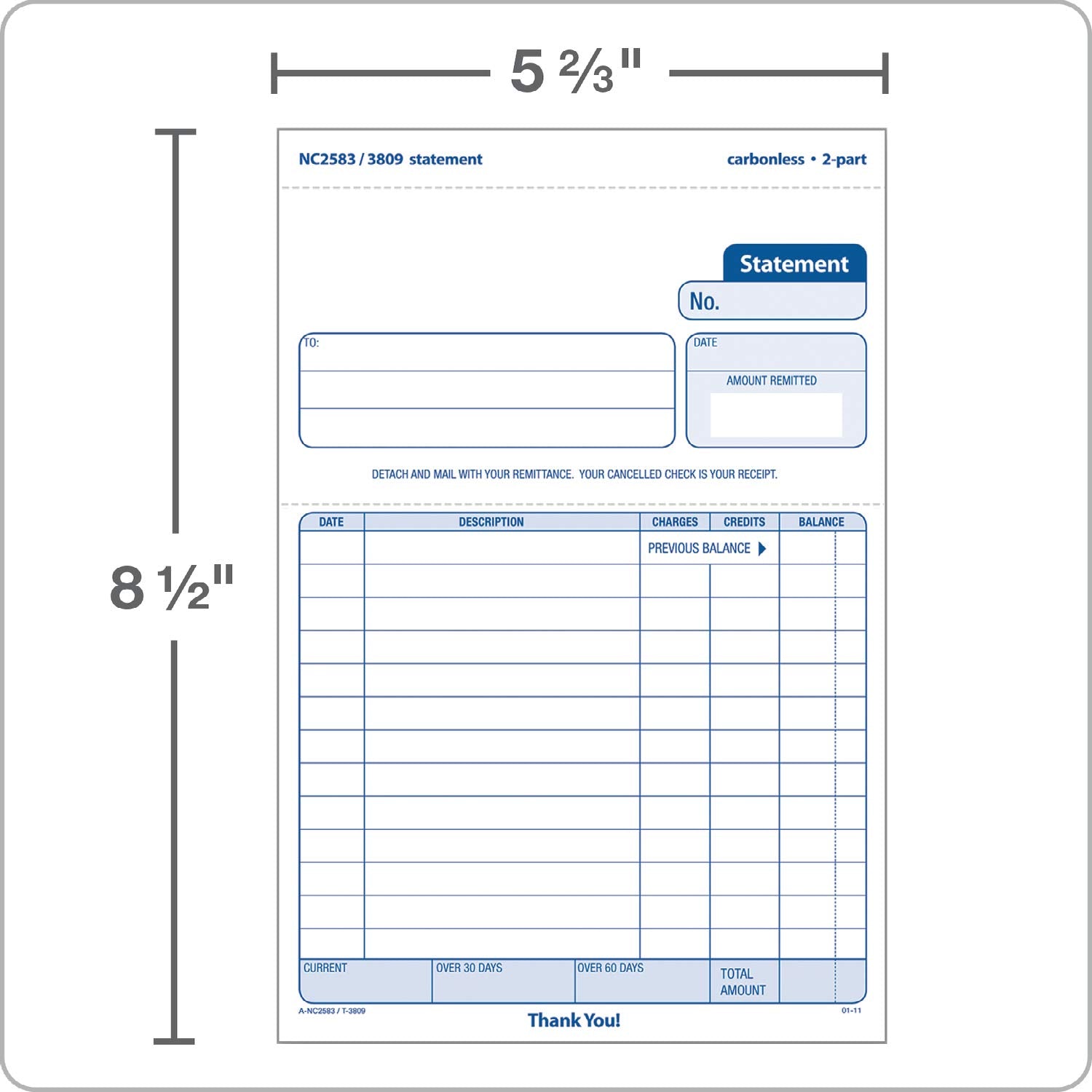 Adams Statement Forms, 2-Part Carbonless, 100 Individual Unit Sets Per Pack (NC2583)
