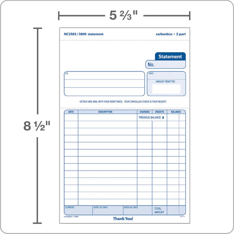 Adams Statement Forms, 2-Part Carbonless, 100 Individual Unit Sets Per Pack (NC2583)