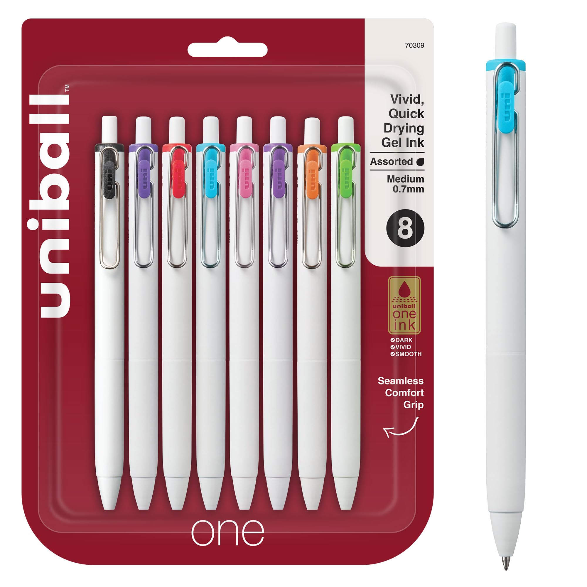 uniball one Retractable Gel Pens, Medium Point (0.7mm), Assorted Ink, 8 Pack