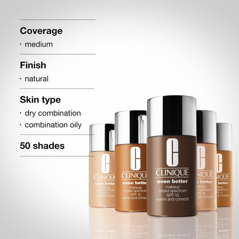 Clinique Even Better Makeup Liquid Foundation SPF 15 With Vitamin C For Dry + Oily Combination Skin Types | Medium Coverage + Natural Finish | Evens Skin Tone + Reduces Dark Spots, Honey, 1 Fl Oz