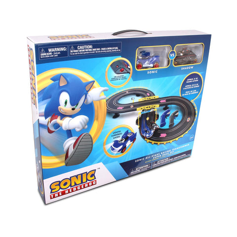 NKOK Sonic and Shadow Race Track Set with Working Lights, Lap Counter, Figure-8 Slot Car Track, Brown Box Packaging