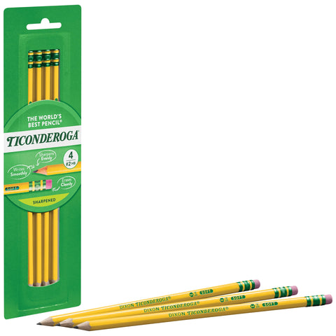 Ticonderoga Wood-Cased Pencils, Pre-Sharpened, 2 HB Soft, Yellow, 4 Count