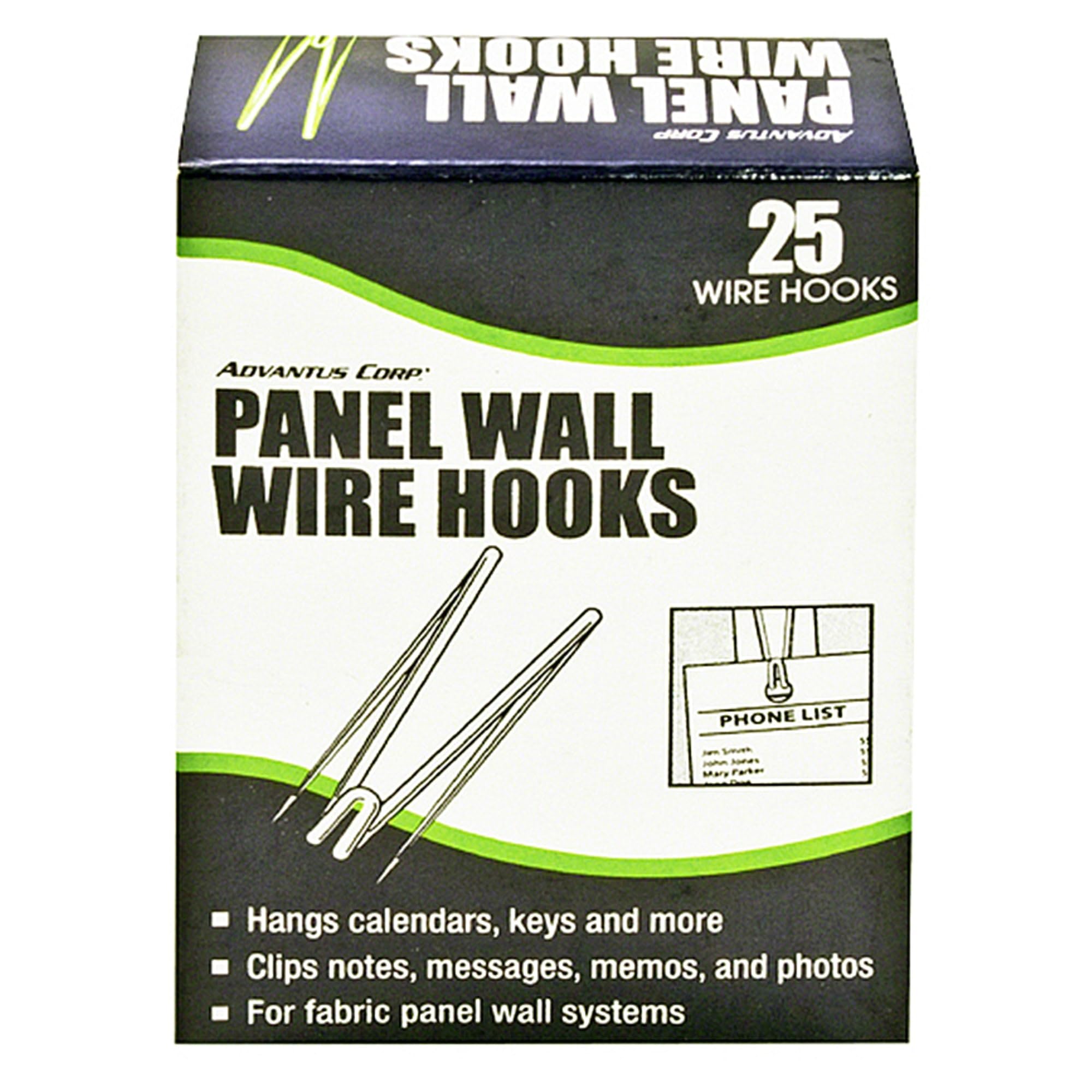 Advantus 75370 Panel Wall Wire Hooks, Silver, 25 Hooks/Pack