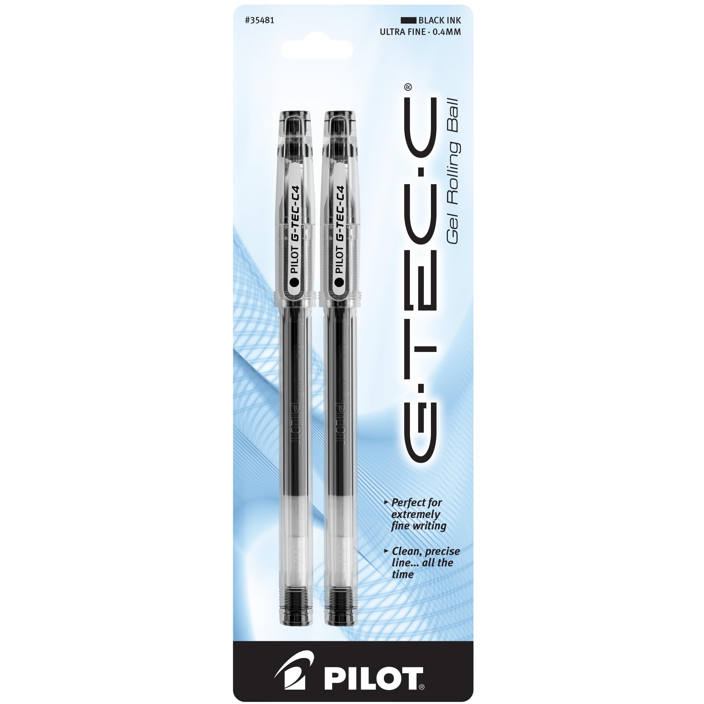 PILOT G-Tec-C Gel Ink Rolling Ball Pens, Ultra Fine Point (0.4mm), Black Ink, 2-Pack (35481)