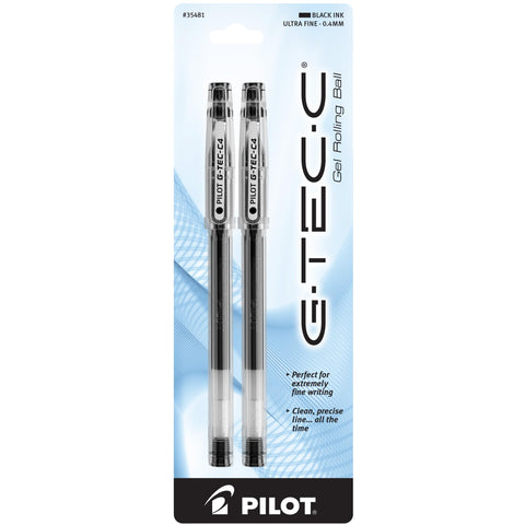 PILOT G-Tec-C Gel Ink Rolling Ball Pens, Ultra Fine Point (0.4mm), Black Ink, 2-Pack (35481)