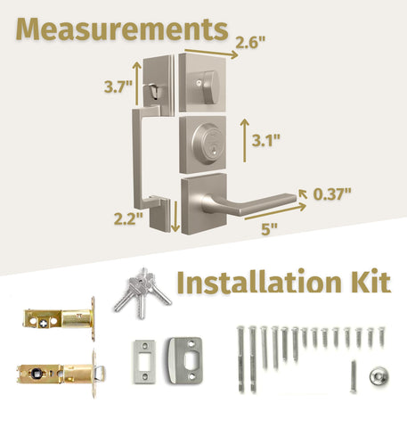Mega Handles - TOBELLE Silver Entry Door Handleset - Single Cylinder Handleset with Lever for Entrance and Front Doors - Modern Door Handles for Left and Right-Handed Doors - Straight Handle
