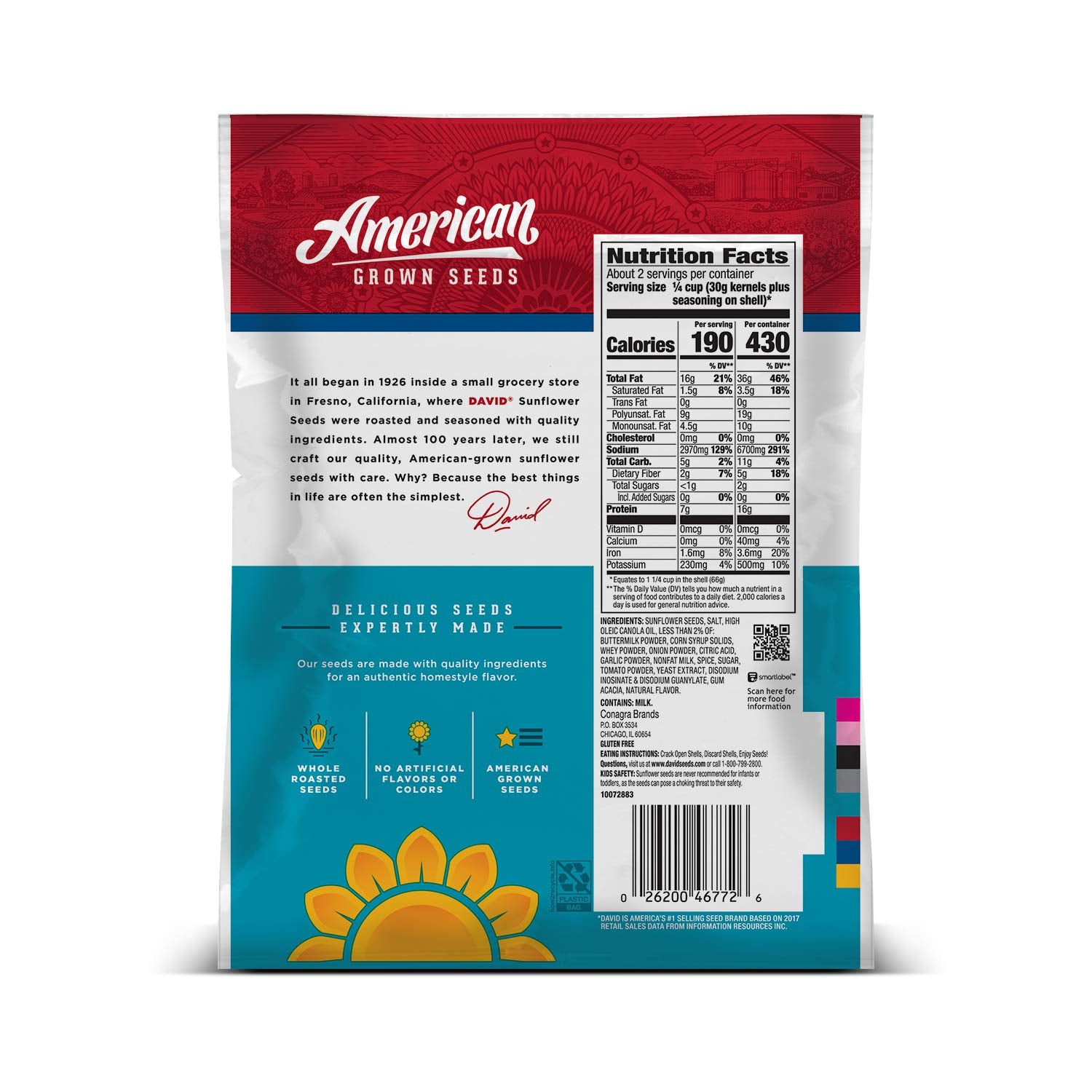 DAVID Seeds Roasted & Salted Ranch Jumbo Sunflower Seeds, Keto Friendly, 5.25 oz