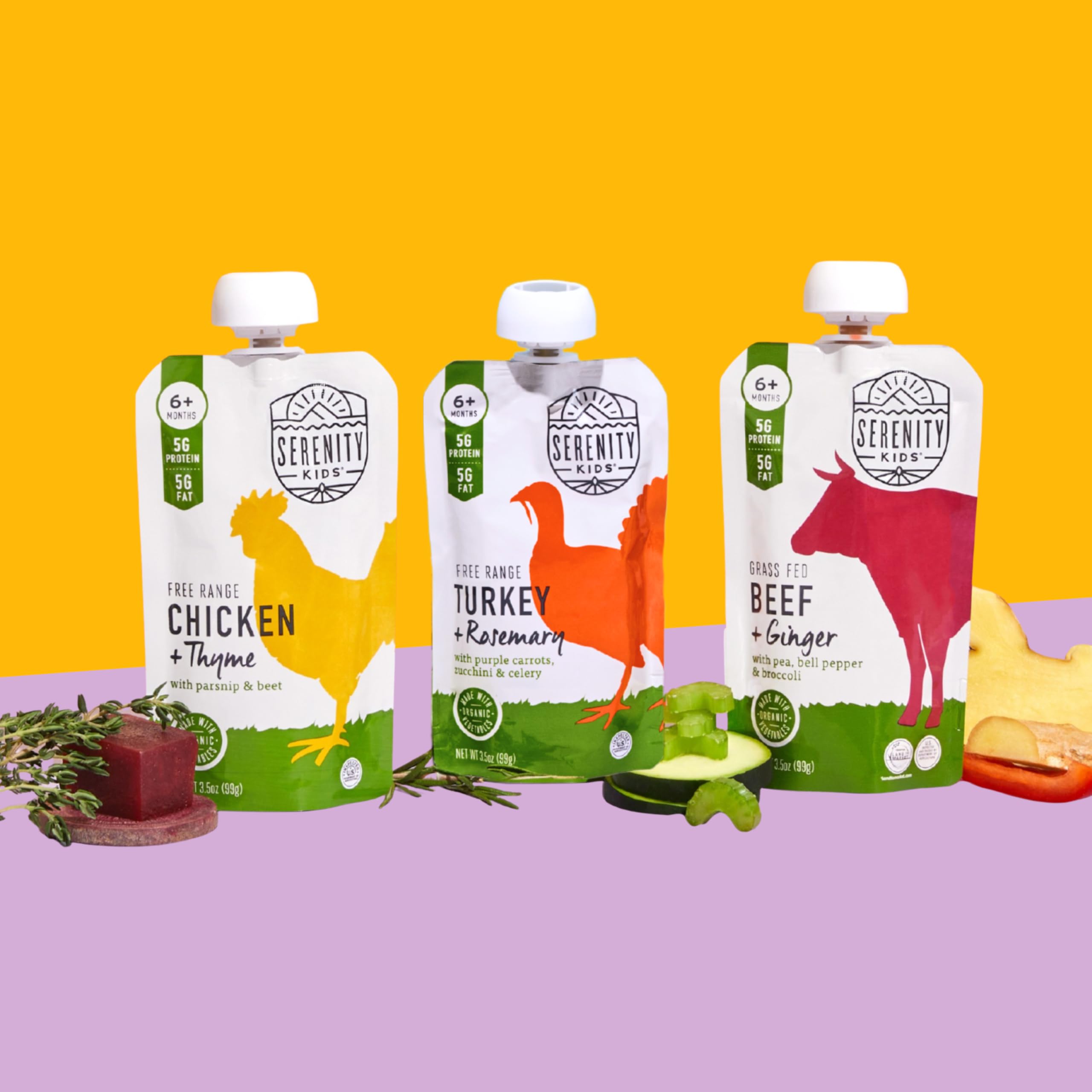 Serenity Kids 6+ Months Baby Food Pouches - Protein-Rich Puree - Veggie-First Organic Baby Food Blend - On-the-Go Toddler Meal Pouch - Chicken & Thyme - 3.5 Oz, Pack of 1