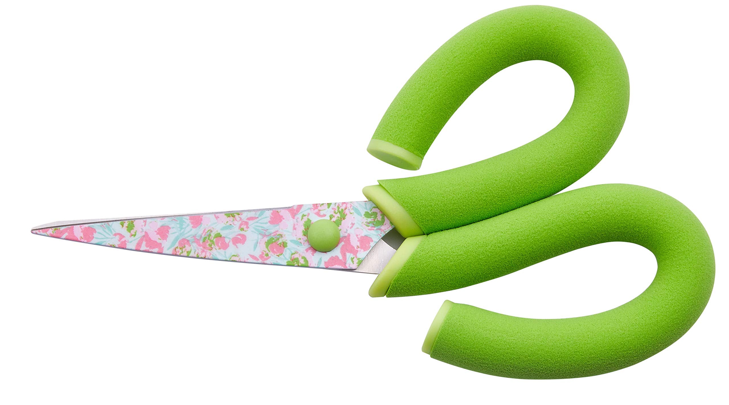 It's Academic Pillow Grips 8-Inch Scissors with Comfort Handles, Floral Blade, Green