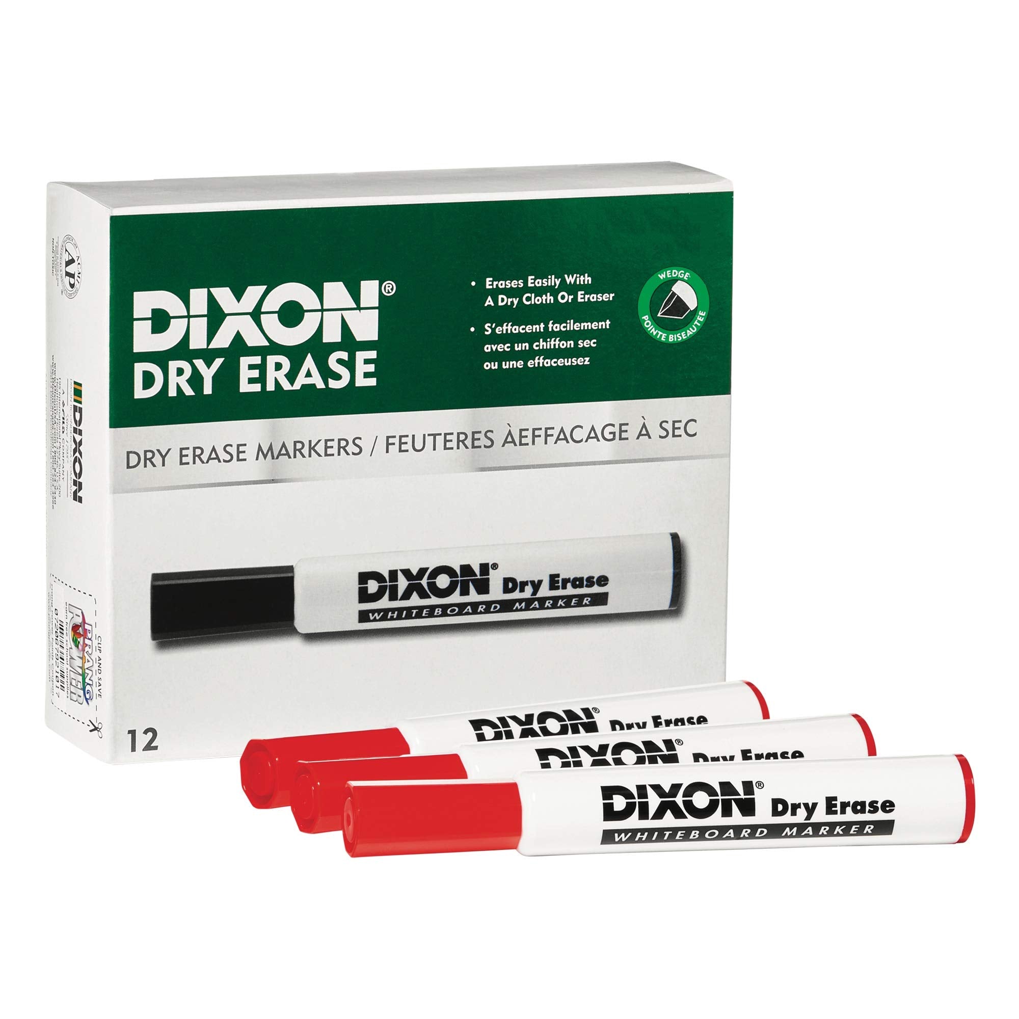 Dixon Dry Erase Markers, Wedge Tip, Red, 12-Pack (92101)
