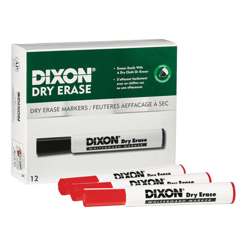 Dixon Dry Erase Markers, Wedge Tip, Red, 12-Pack (92101)
