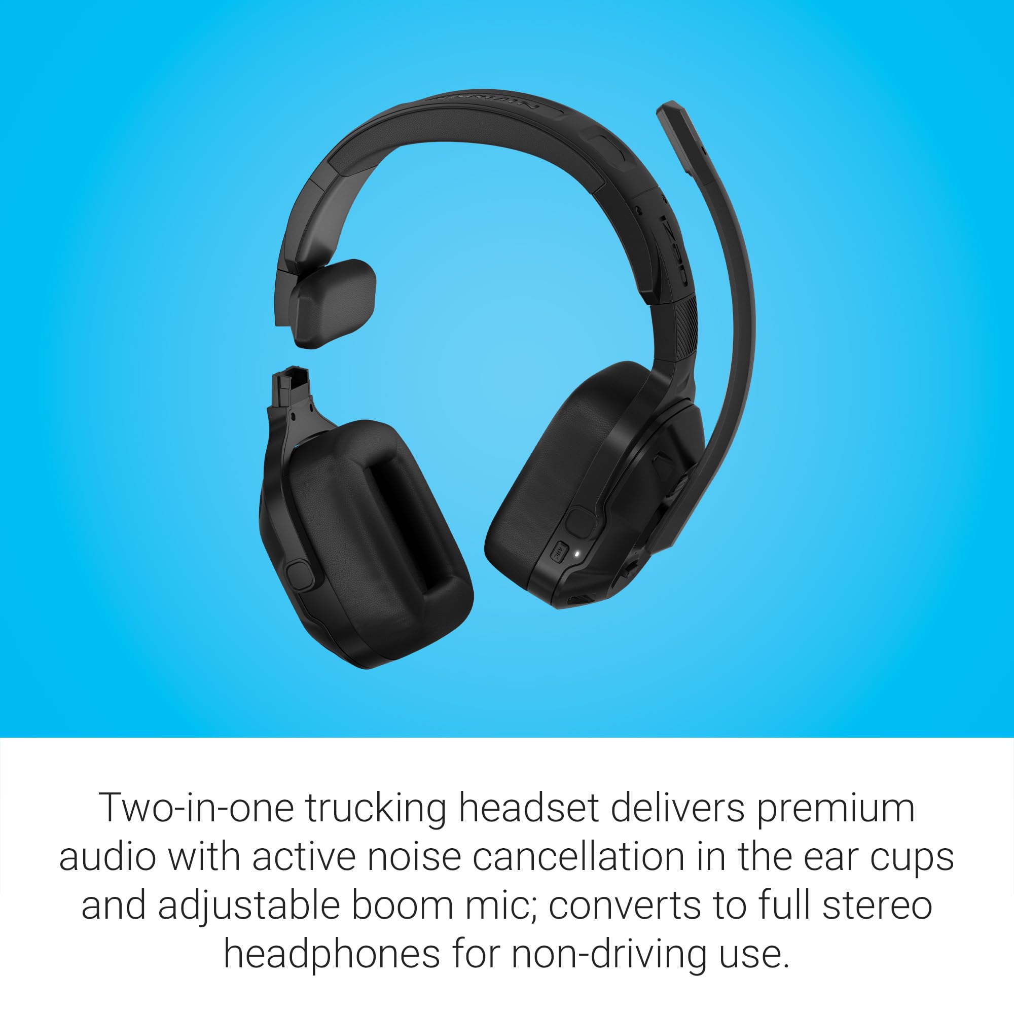 Garmin dēzl™ Headset 210, 2-in-1 Premium Trucking Headset, Active Noise Cancellation, Long Battery Life, 60 Hours of Talk Time, Built-in LED Flashlight, Convertible Design