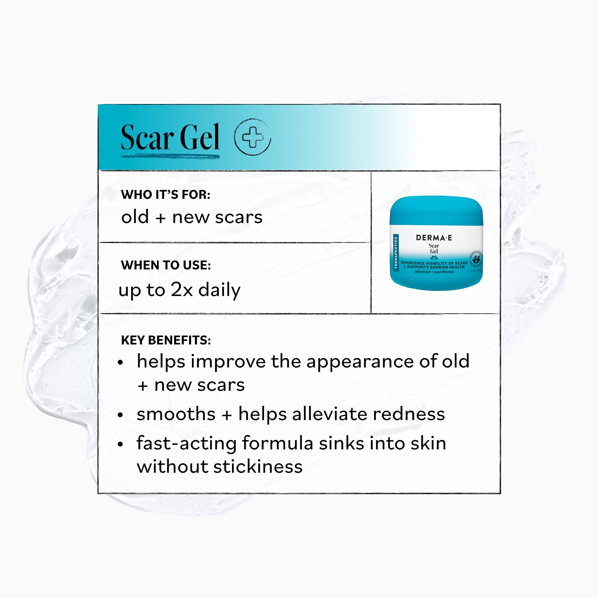 Derma E Scar Gel – Scar Treatment for Face – Hydrating Gel for Acne Scars, Burns & Stretch Marks with Panthenol & Allantoin, 2 oz