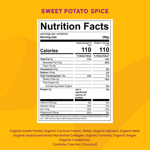 Serenity Kids 6+ Months Dairy-Free Smoothie Baby Food Pouch - Protein-Rich Snacks for Kids - Veggie-Packed Breakfast Smoothie - USDA Organic Baby Food - 3.5 Fl Oz - Pack of 1 - Sweet Potato Spice
