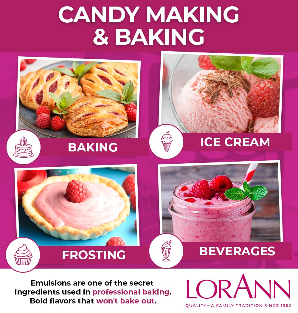 LorAnn Oils Raspberry Bakery Emulsion: True Essence, Ideal for Boosting Fruit Tones in Cakes, Cookies & Desserts, Gluten-Free, Keto-Friendly, Extract Substitute Essential for Your Kitchen,16 Oz