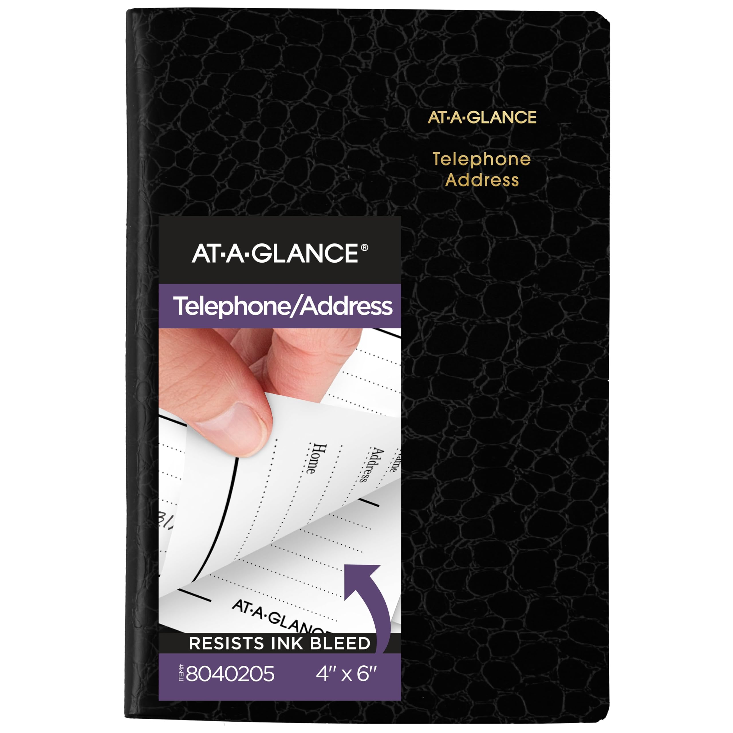 AT-A-Glance Telephone & Address Book, 600+ Entries, 4" x 6", Designer, Black (8040205)