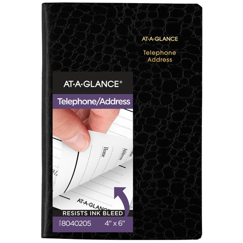 AT-A-Glance Telephone & Address Book, 600+ Entries, 4" x 6", Designer, Black (8040205)