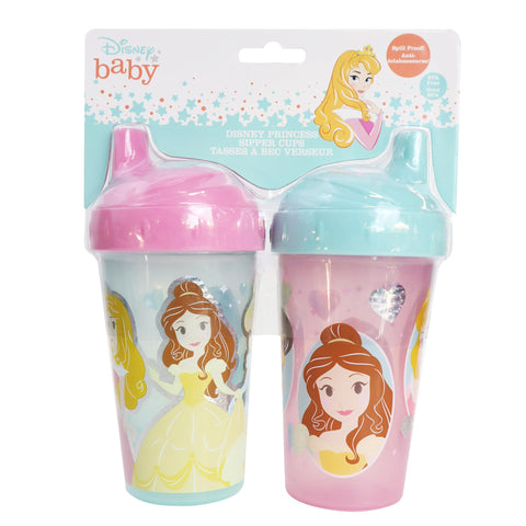 Disney Toddler Sipper Cups for Girls | 10 Ounce Princess Sipper Cup Pack of Two | Durable Blue Leak Proof Travel Water Bottle for Toddlers