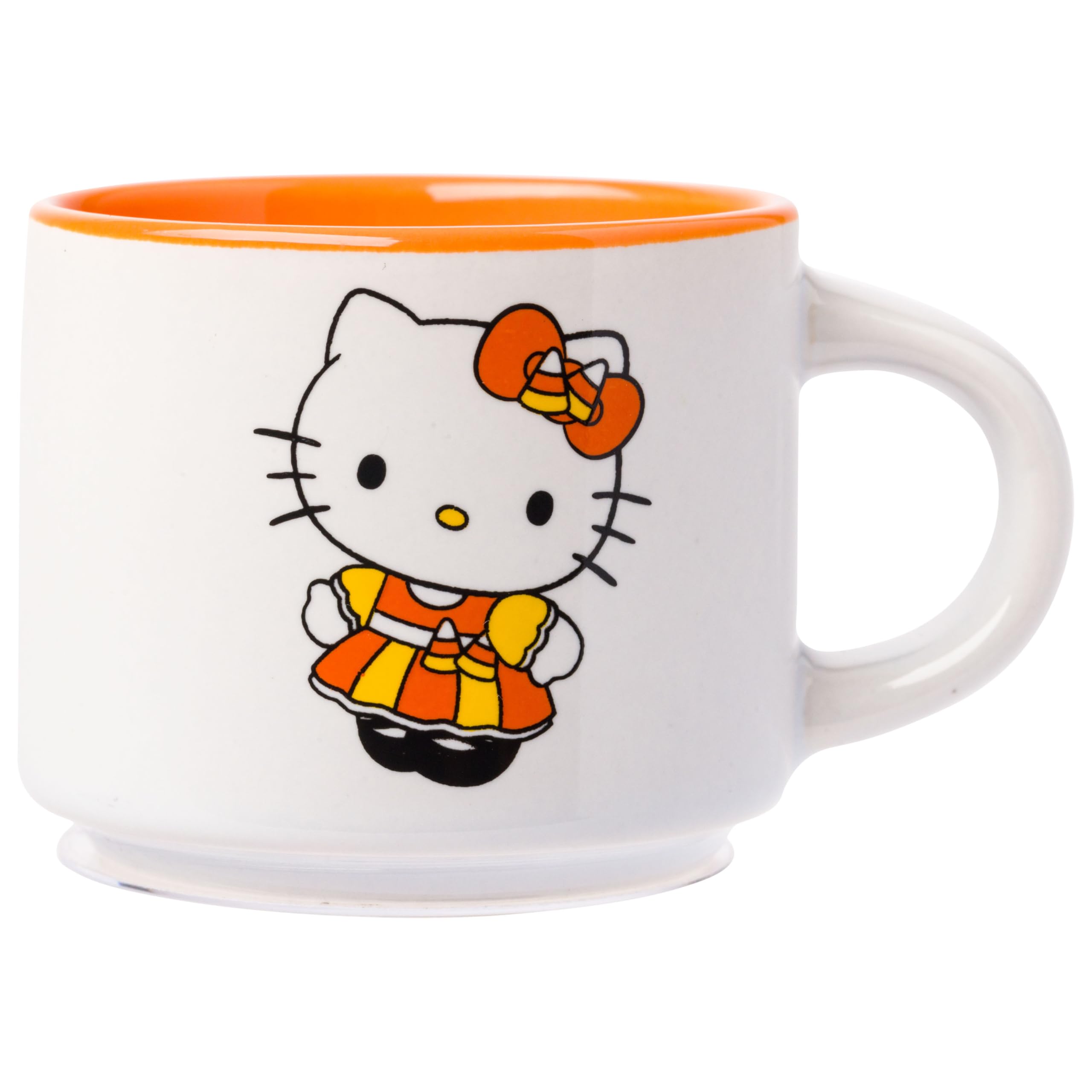 Silver Buffalo Sanrio Hello Kitty Halloween Themed 4 pack Ceramic Espresso Set with Storage Rack, 3 Ounces