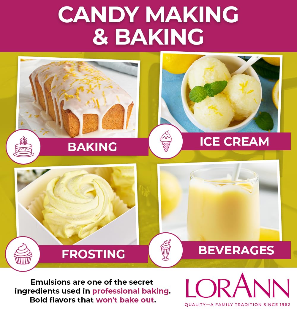 Lorann Oils Lemon Bakery Emulsion: Tangy Lemon Essence, Perfect for Amplifying Citrus Tones in Cakes, Cookies & Desserts, Gluten-Free, Keto-Friendly, Lemon Extract Alternative Essential