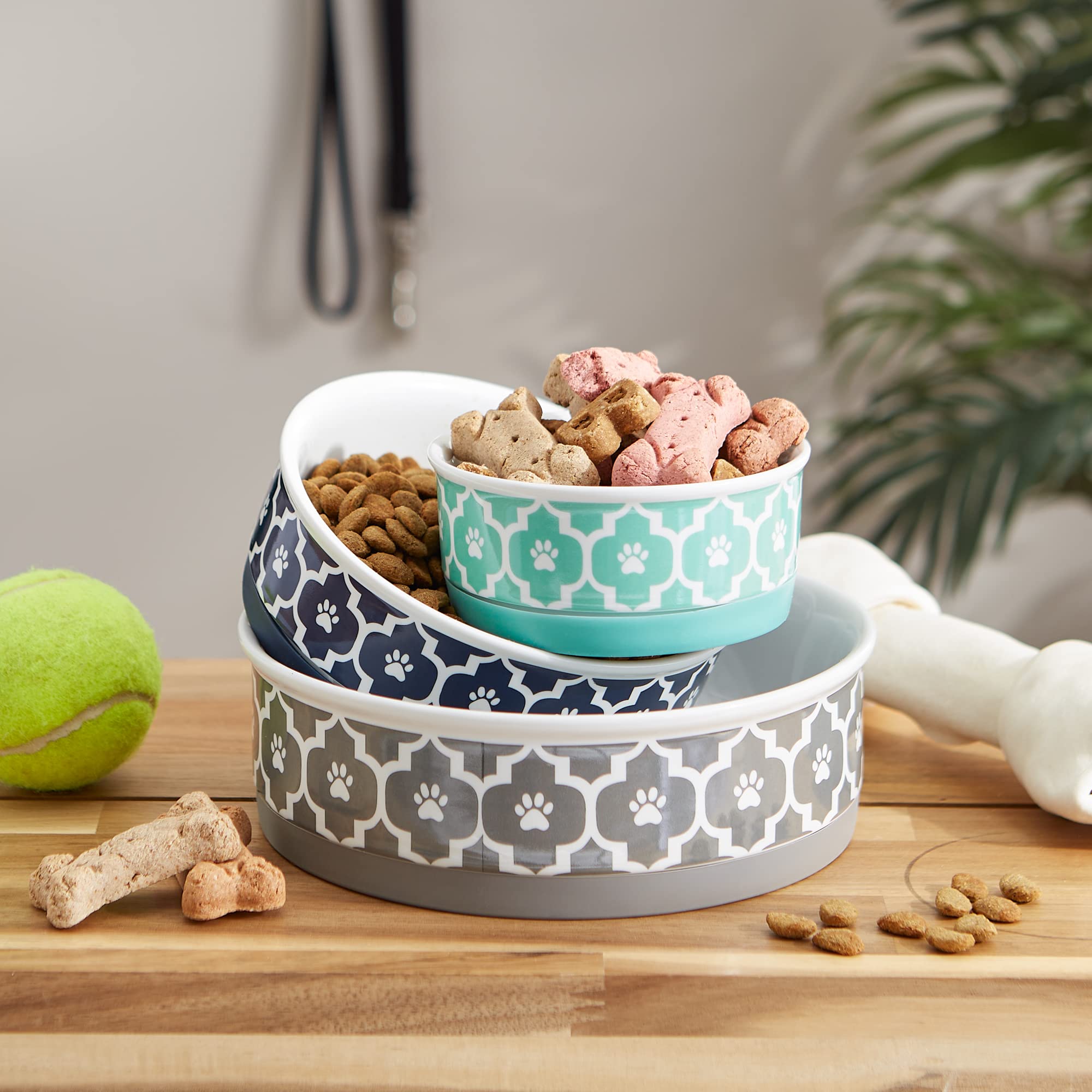 Bone Dry Lattice Collection Pet Bowl & Canister, Medium Set, 6x2", Aqua, 2 Count
