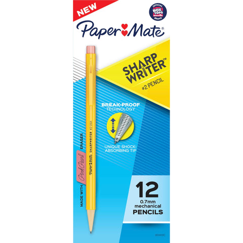 Paper Mate SharpWriter Mechanical Pencils, 0.7mm, HB #2, Yellow, 12 Count