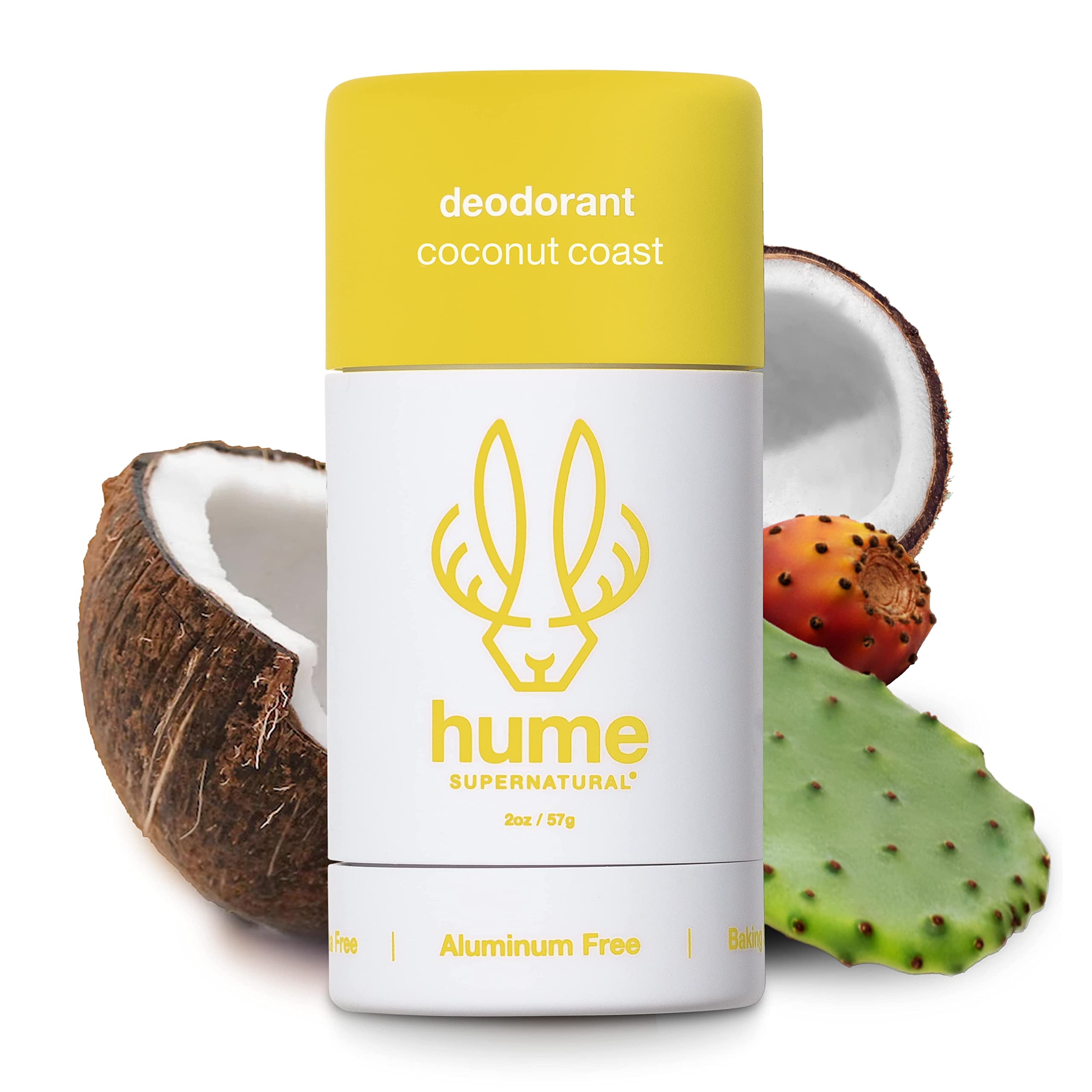 Hume Supernatural Aluminum Free Deodorant for Women & Men - Safe for Sensitive Skin - Probiotic, Plant-Based, Baking Soda Free, Aloe, & Cactus Flower, Anti Sweat, Stain & Odor - Coconut Coast 1-Pack