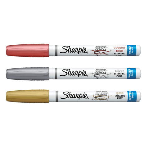 Sharpie® Water-Based Paint Markers, Extra-Fine Point, Metallic Colors, 3 Pack