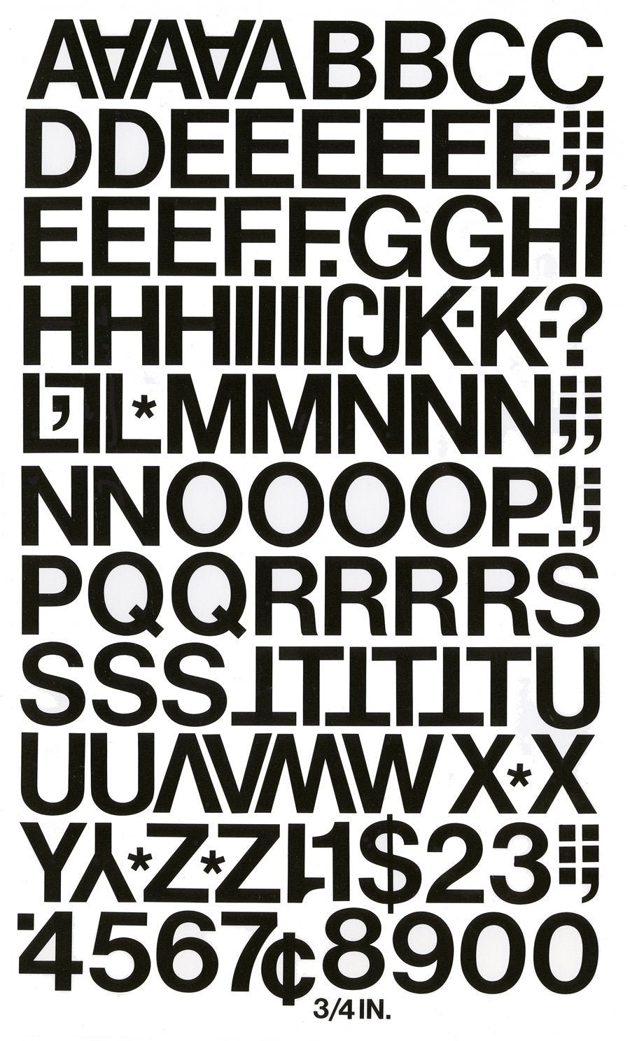 Chartpak Self-Adhesive Vinyl Capital Letters and Numbers, 3/4 Inches High, Black, 94 per Pack (01020)