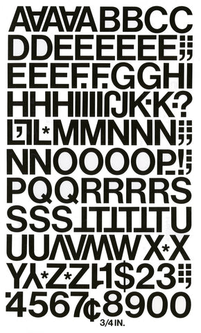 Chartpak Self-Adhesive Vinyl Capital Letters and Numbers, 3/4 Inches High, Black, 94 per Pack (01020)