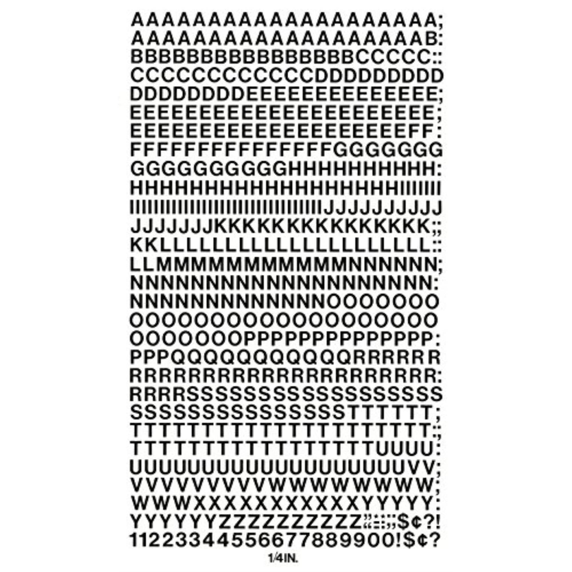 Chartpak Press-On Vinyl Letters and Numbers, Self Adhesive, Black, 0.25" high, 610/Pack