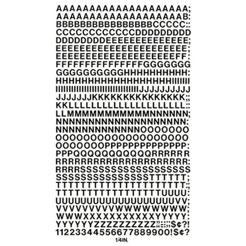 Chartpak Press-On Vinyl Letters and Numbers, Self Adhesive, Black, 0.25" high, 610/Pack