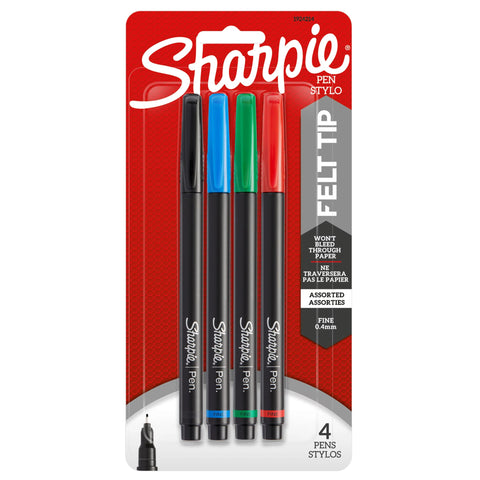 Sharpie Pens, Fine Point (0.4mm), Assorted Colors, 4 Count