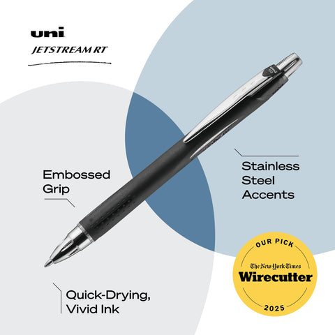 Uni-Ball Jetstream RT Pens - NY Times Wirecutter Best Pen for Over a Decade - Pack of 3 Black Fine Point Pens, 0.7mm - Back to School Pens, Ballpoint Pens