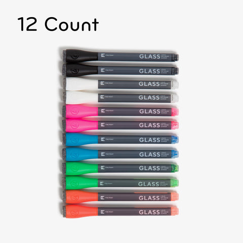 U Brands Fine Tip Liquid Glass Whiteboard Markers with Eraser for Glass Boards, Dry Erase Boards, and Chalk Boards, Assorted Bright Colors, Set of 12