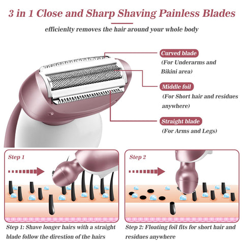 Electric Shaver for Women for Legs Bikini Trimmer Electric Razors for Women Underarm Public Hairs Rechargeable Womens Shaver Wet Dry Use Painless Cordless with Detachable Head (Pink)